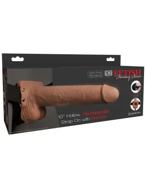 Fetish Fantasy Series 10&quot; Hollow Rechargeable Strap-on With Remote - Tan