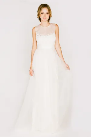 FL6290 Floral Lace Silk Organza Garden Wedding Dress