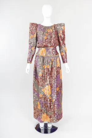 Floral Lamé Pointed Shoulder Dress