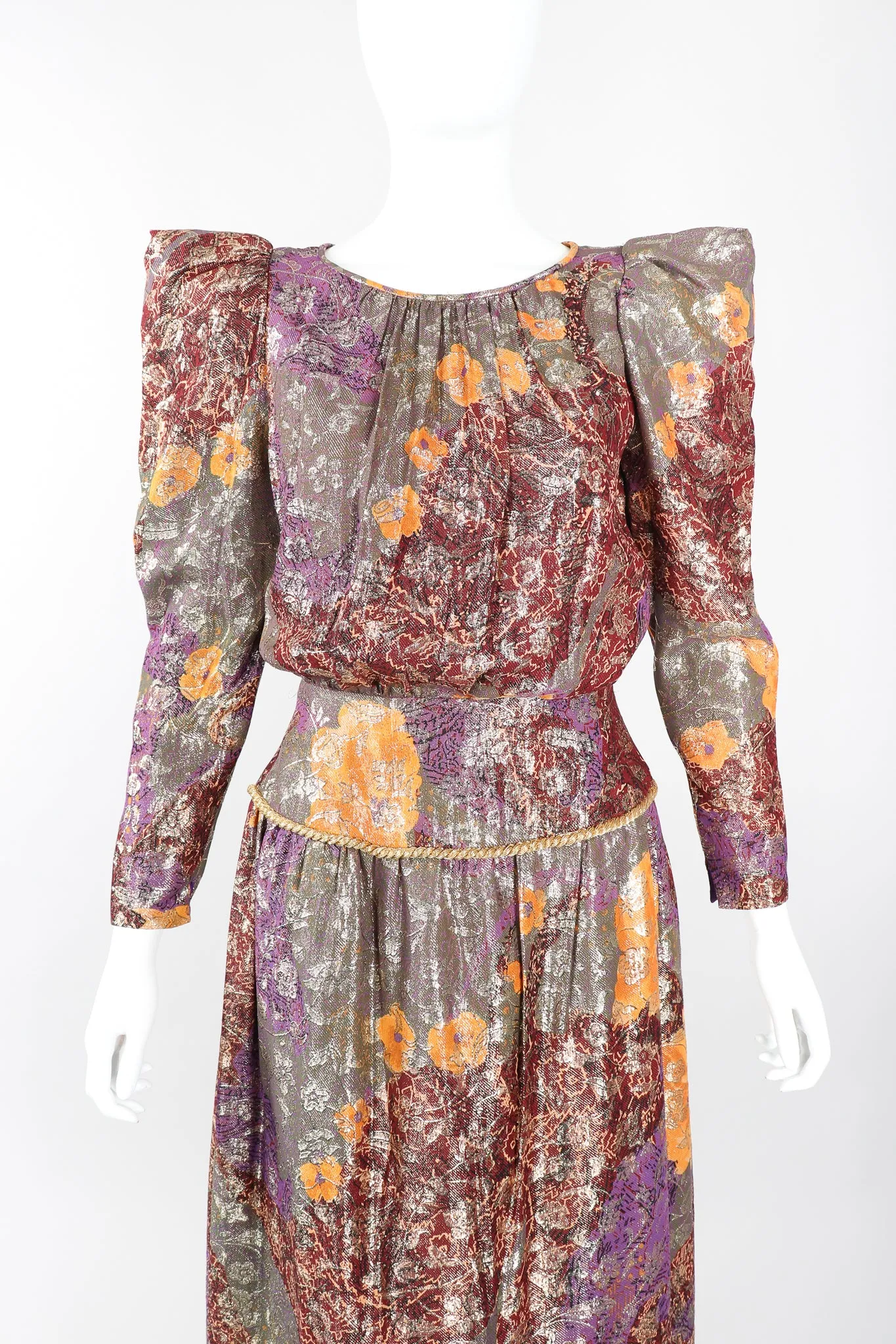 Floral Lamé Pointed Shoulder Dress