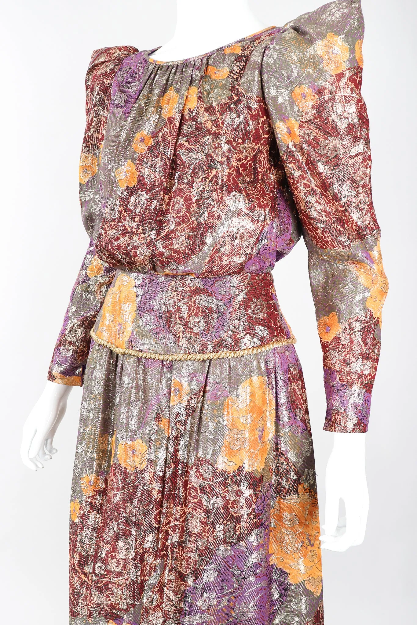 Floral Lamé Pointed Shoulder Dress