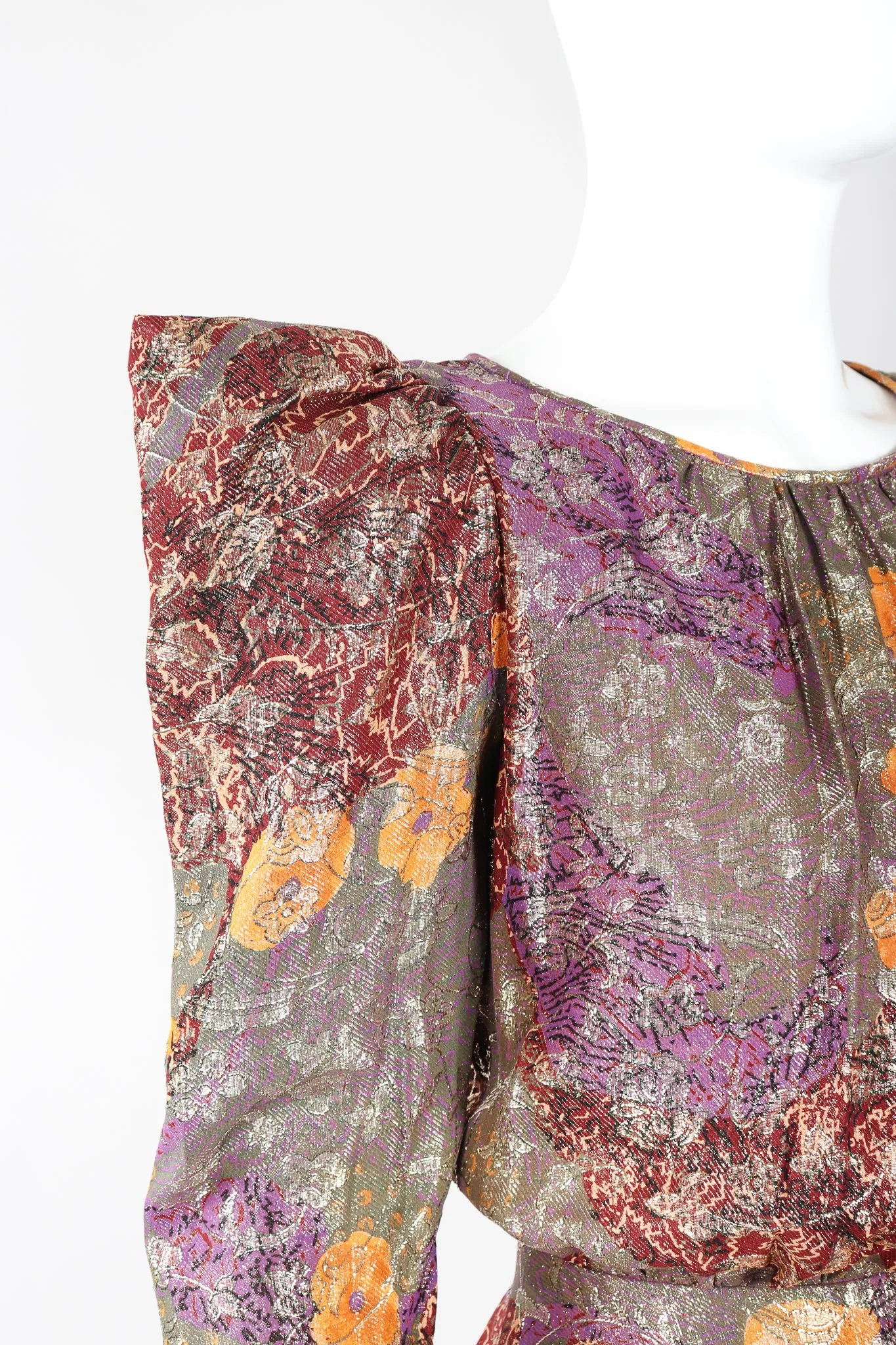 Floral Lamé Pointed Shoulder Dress