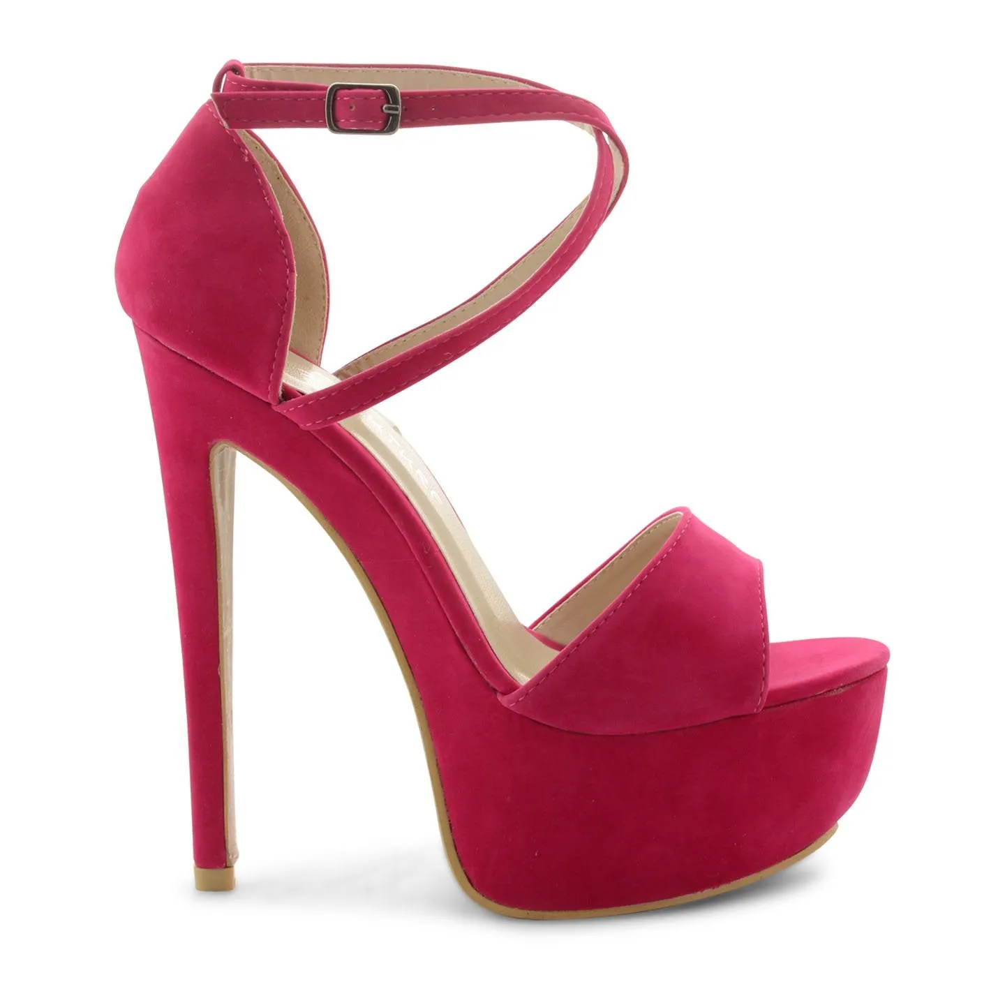 Fuchsia Cross Over Strap Platform Heels - Martha