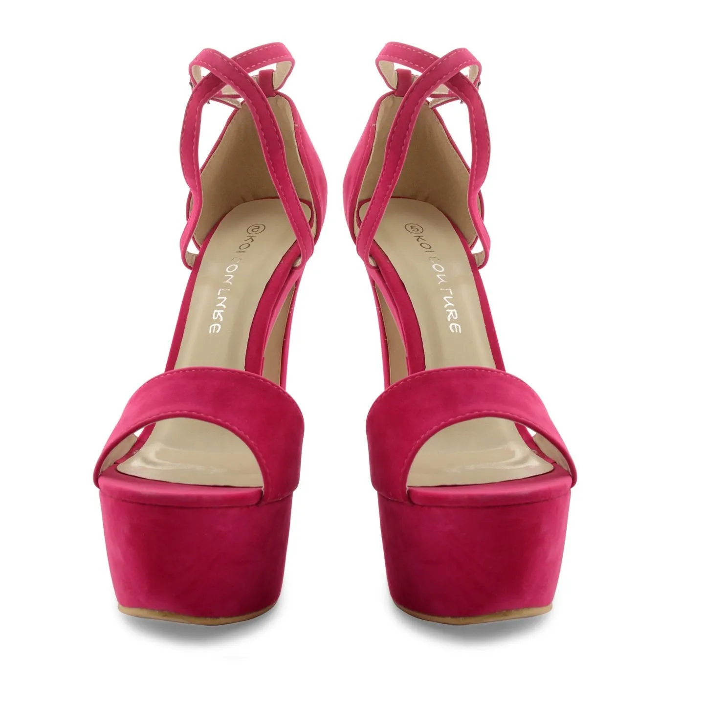 Fuchsia Cross Over Strap Platform Heels - Martha