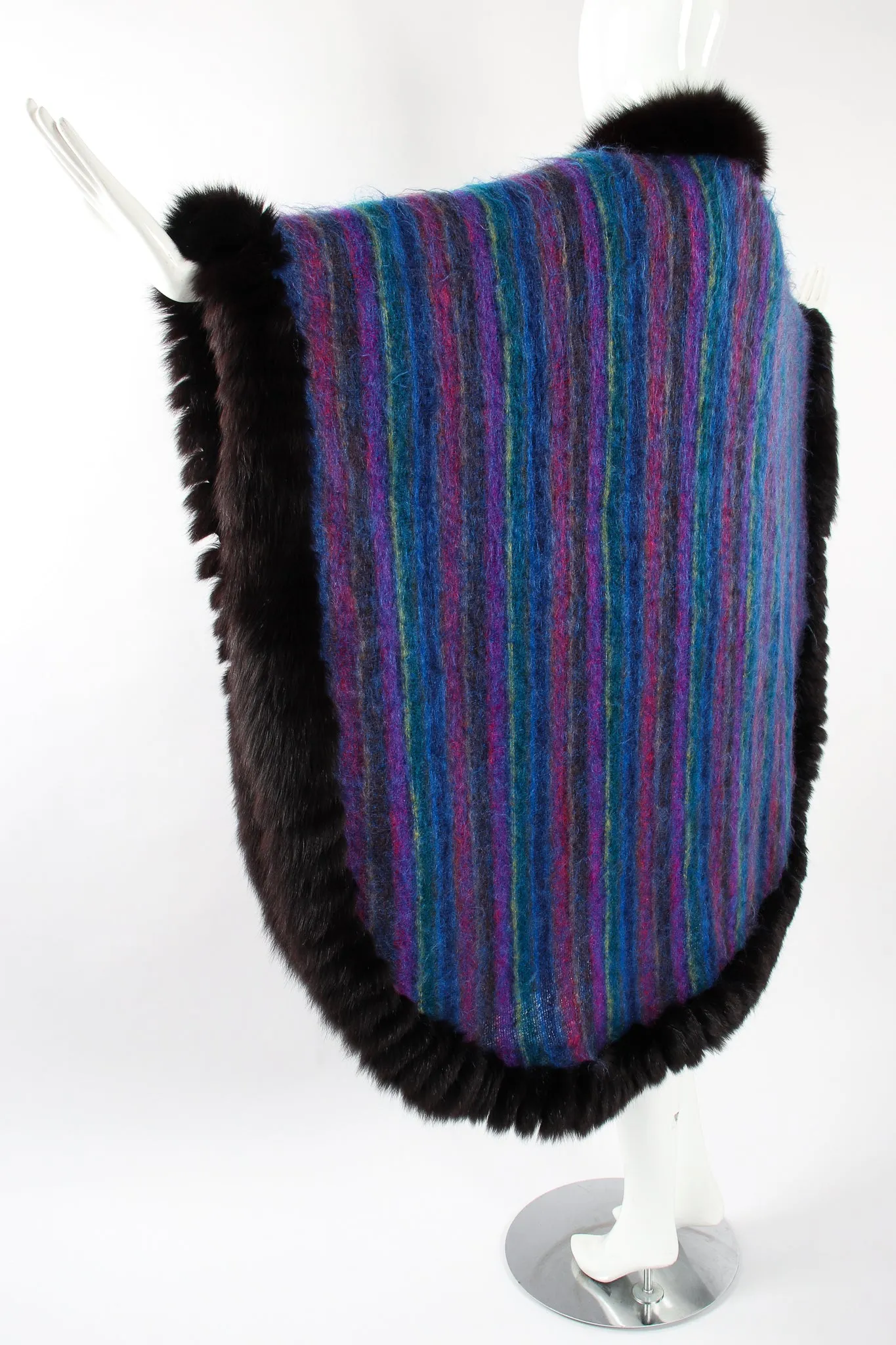 Fur Stripe Poncho Cape