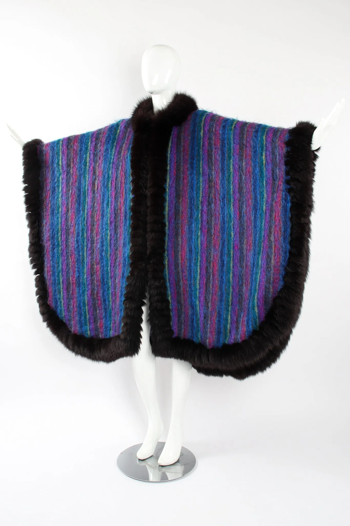 Fur Stripe Poncho Cape