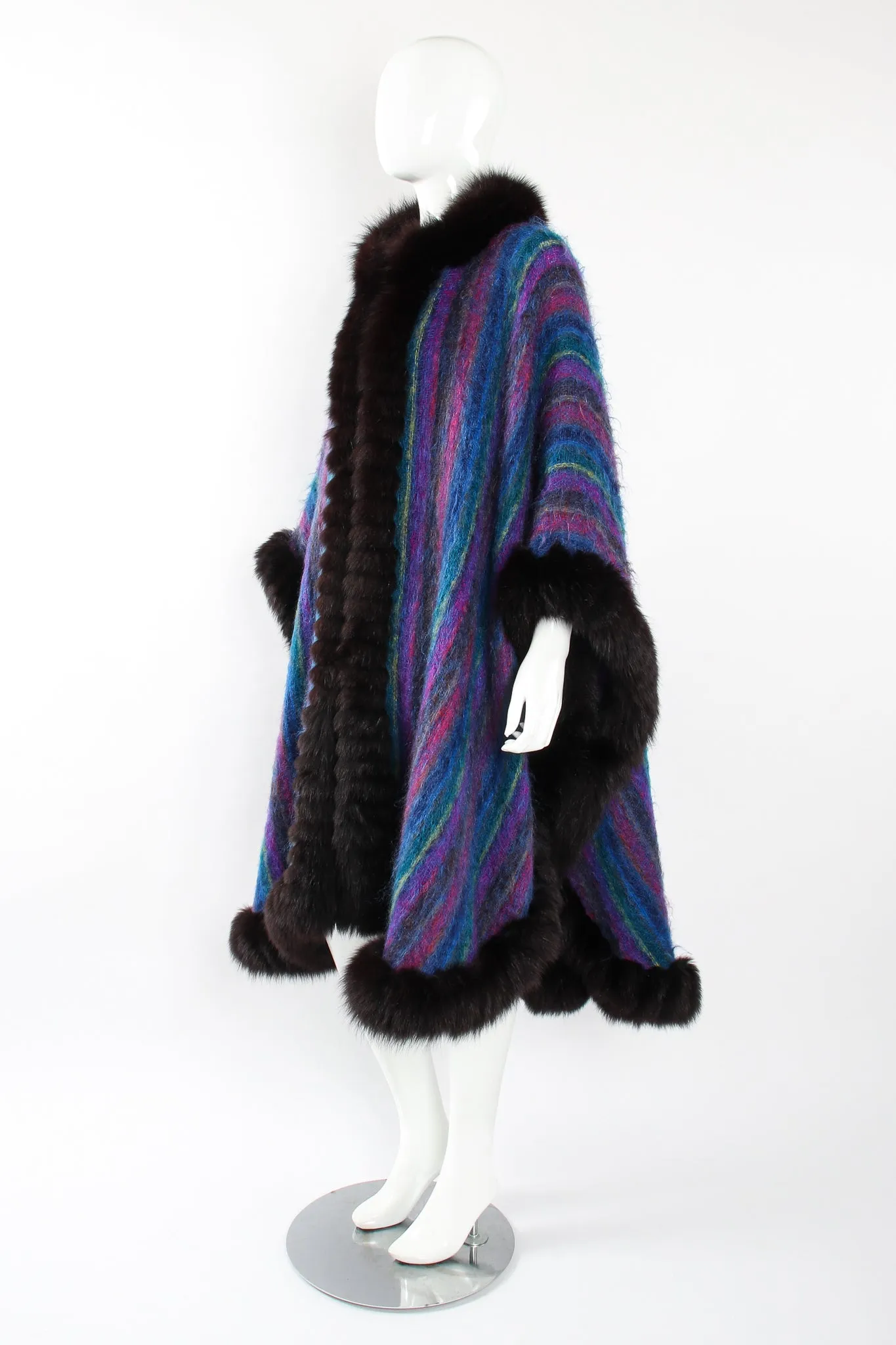 Fur Stripe Poncho Cape