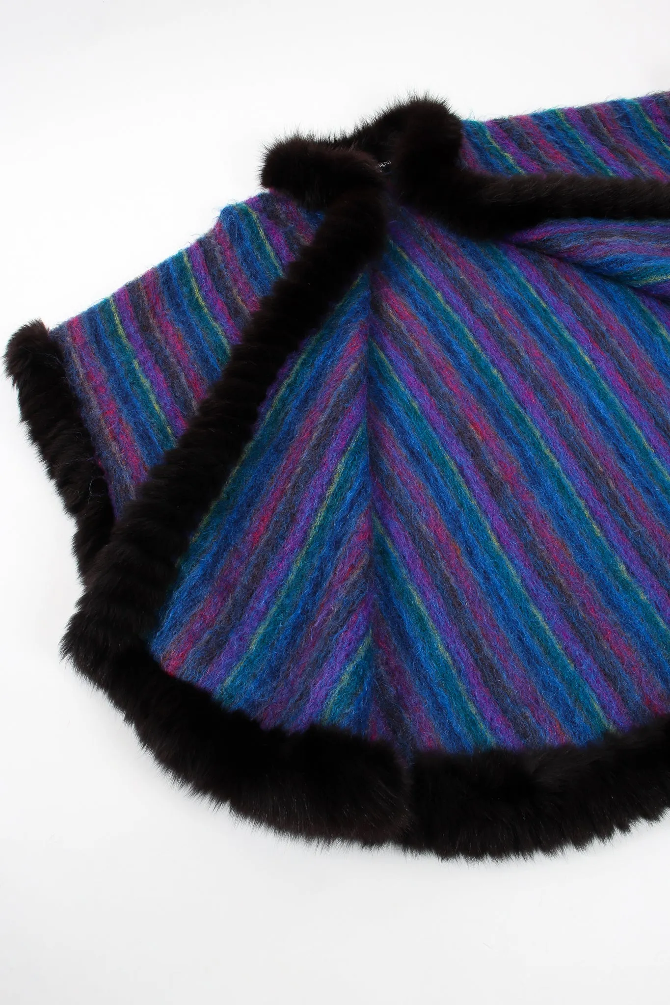 Fur Stripe Poncho Cape