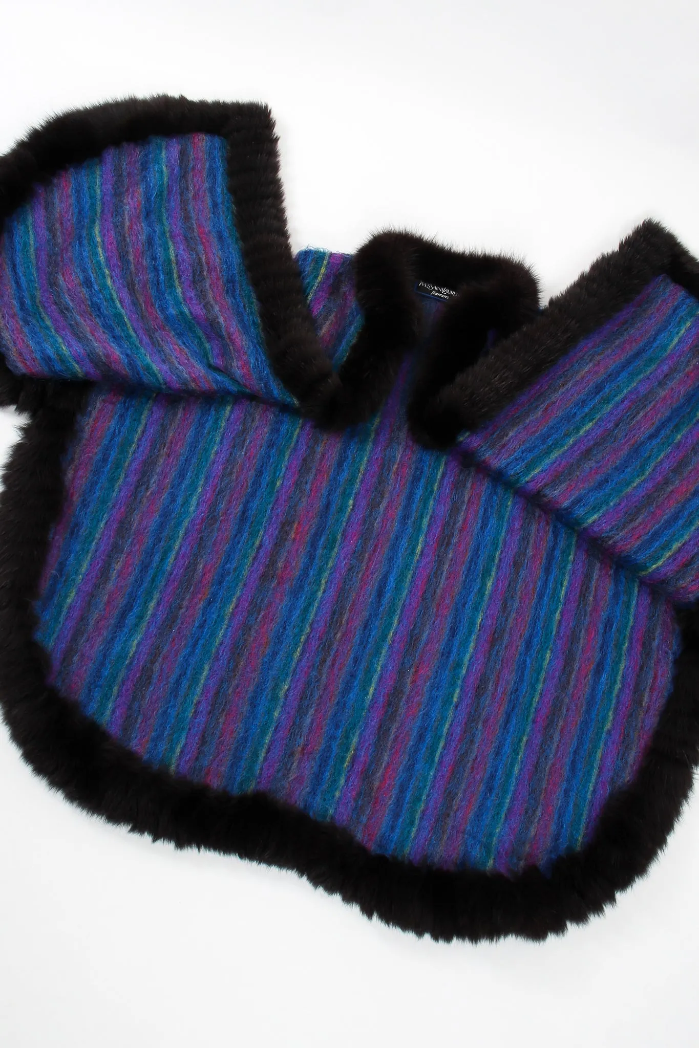 Fur Stripe Poncho Cape