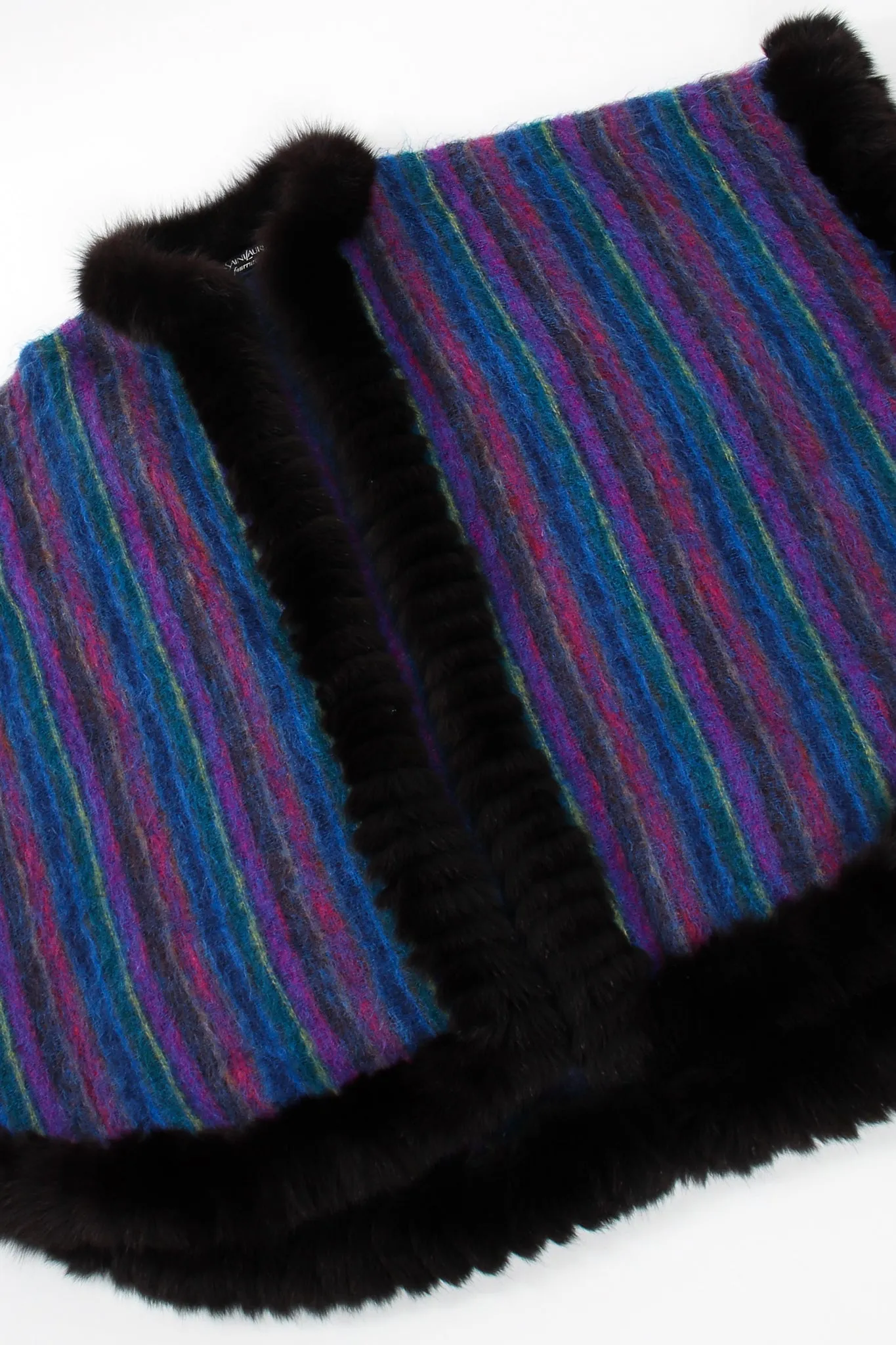 Fur Stripe Poncho Cape