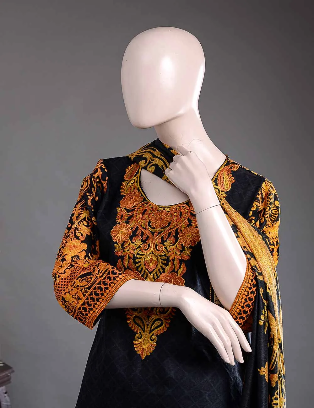 GK-1B - Metallic Flora  |  Unstitched Printed & Embroidered Khaddar Dress