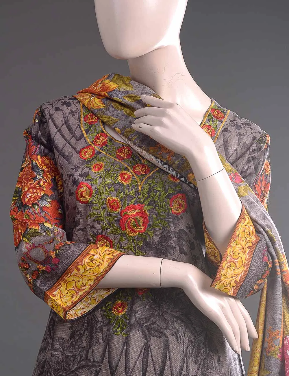 GK-5A - Classically Intricate   |  Unstitched Printed & Embroidered Khaddar Dress