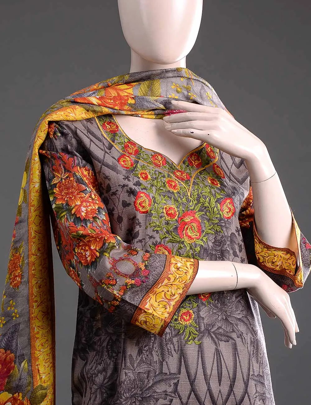 GK-5A - Classically Intricate   |  Unstitched Printed & Embroidered Khaddar Dress