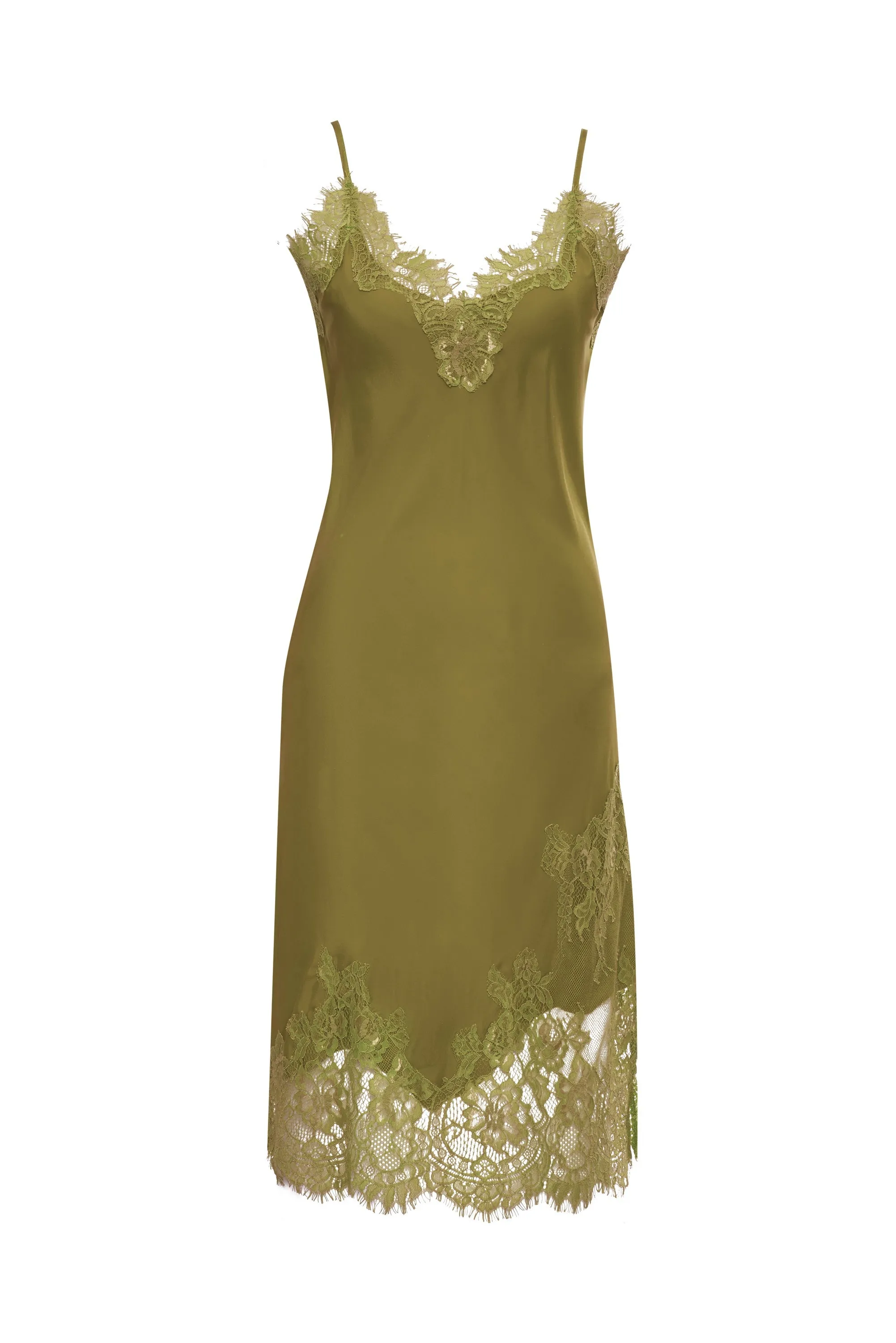 Grace Lace Silk Dress Chartreuse