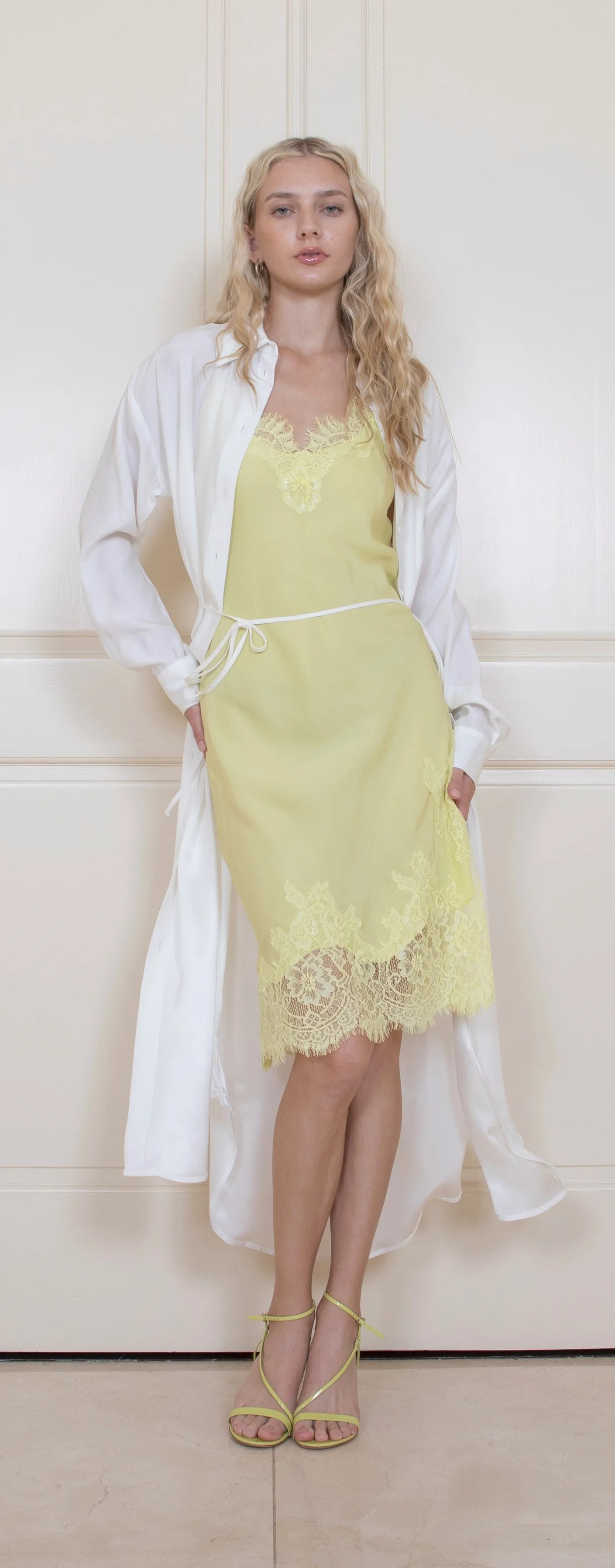 Grace Lace Silk Dress Chartreuse