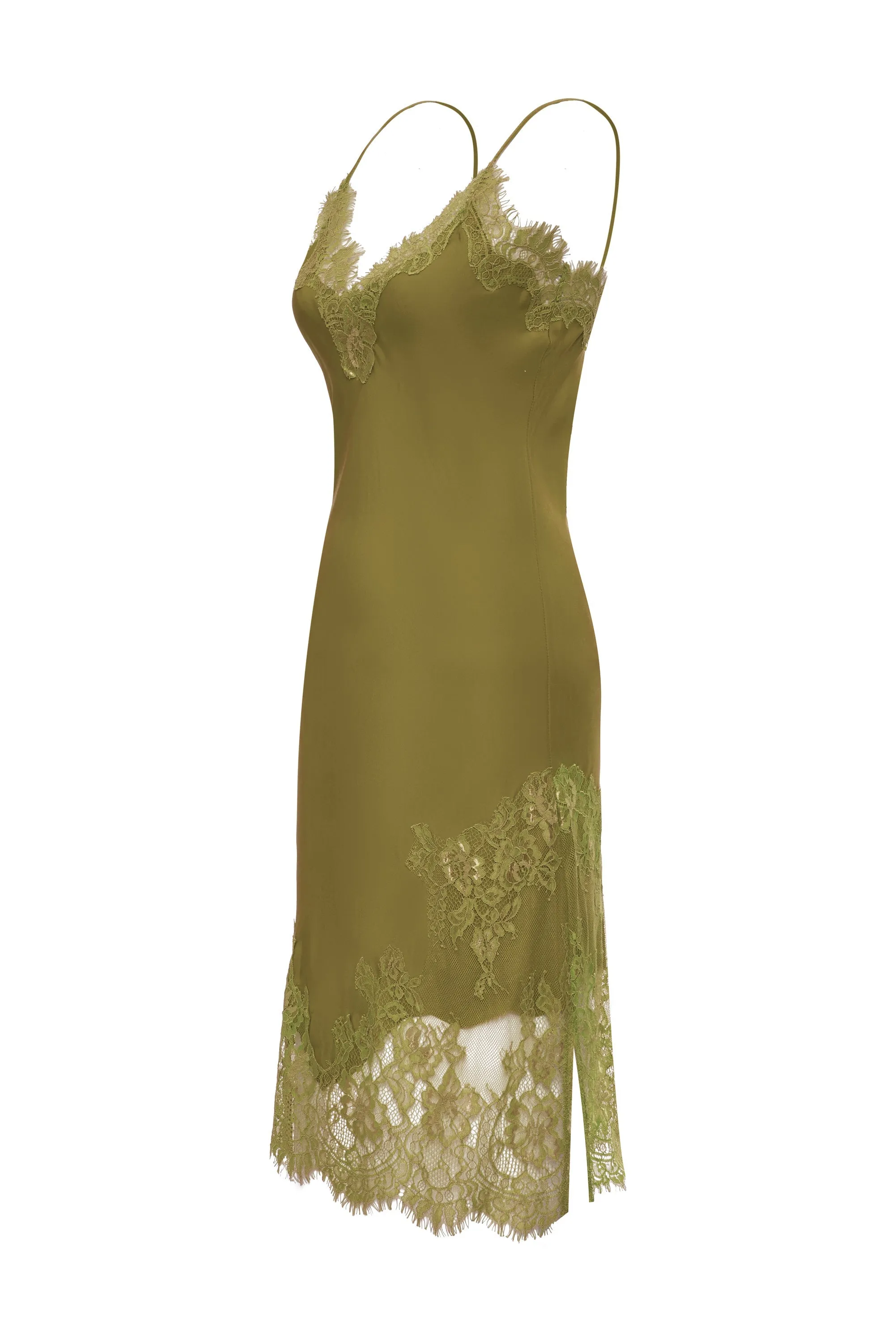 Grace Lace Silk Dress Chartreuse