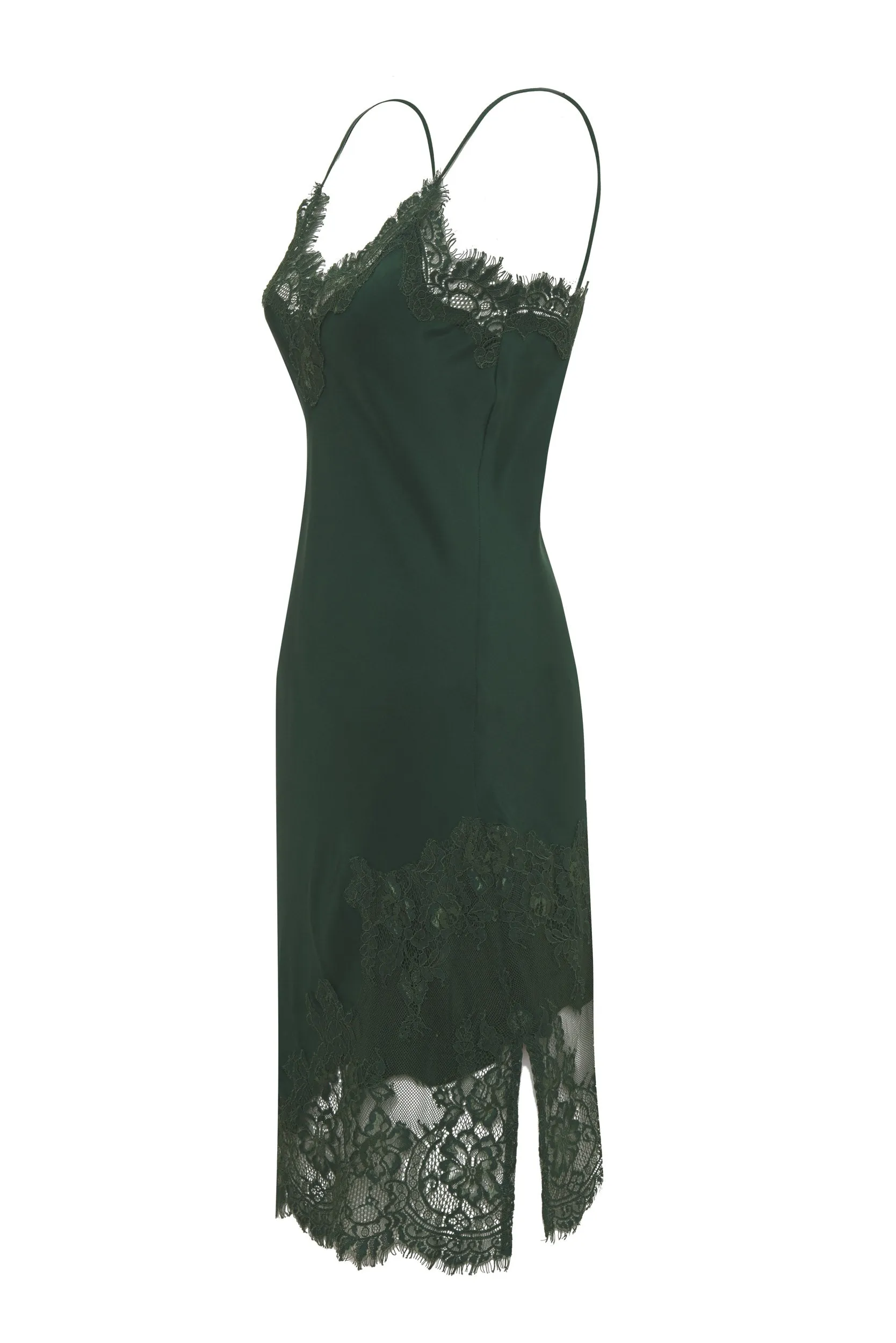Grace Lace Silk Dress Hunter