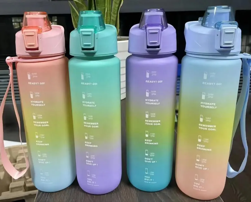 Gradient Time-Marked Tritan Water Bottle with Flip Lid - 1000ml