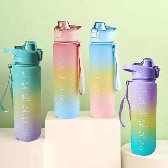 Gradient Time-Marked Tritan Water Bottle with Flip Lid - 1000ml