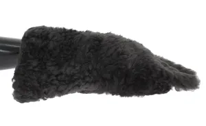 Gray Leather Shearling Fur Gloves