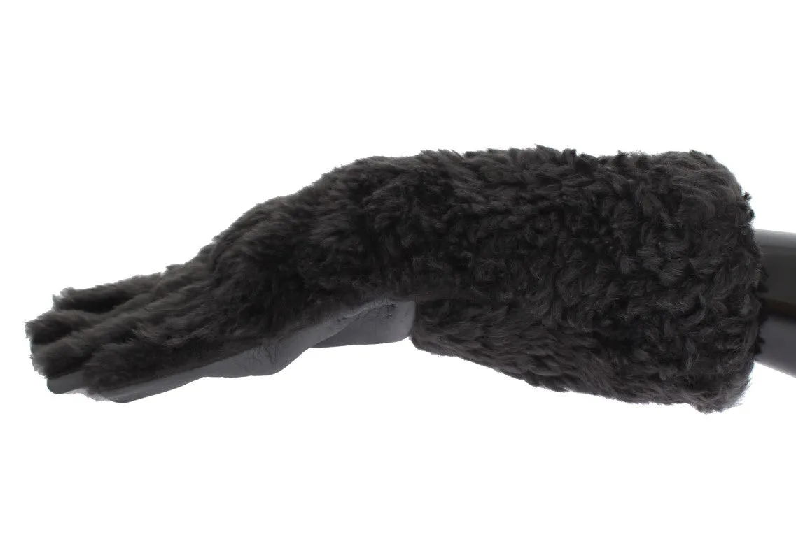 Gray Leather Shearling Fur Gloves