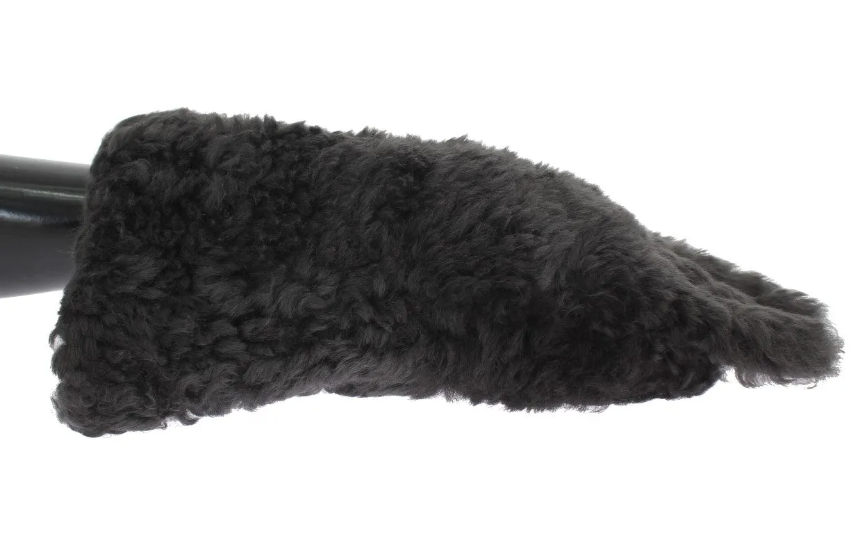 Gray Leather Shearling Fur Gloves