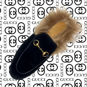 Gucci Black Velvet Princetown Fur-lined Mules