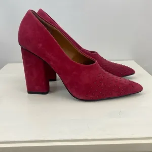 Halston Raspberry Suede Laurel Heels with Pointed Toe