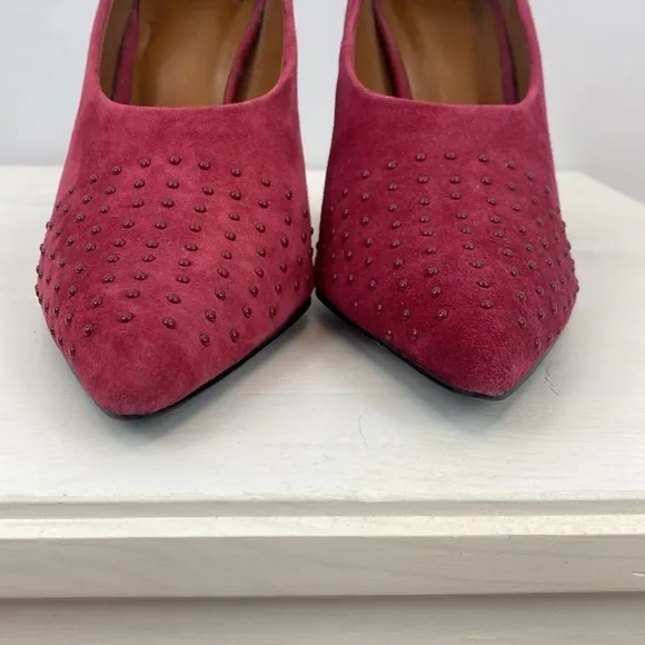 Halston Raspberry Suede Laurel Heels with Pointed Toe