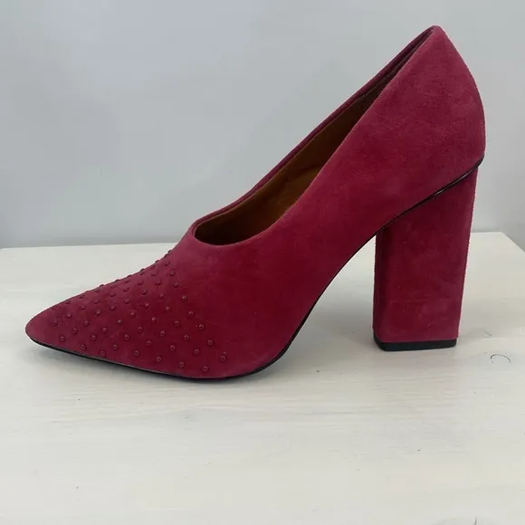Halston Raspberry Suede Laurel Heels with Pointed Toe