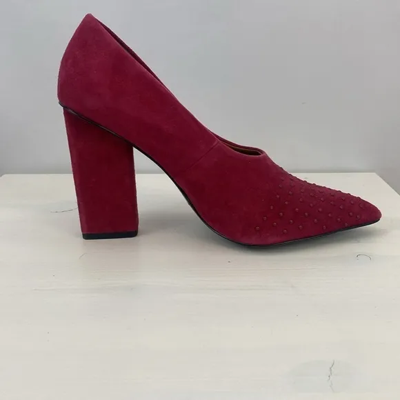 Halston Raspberry Suede Laurel Heels with Pointed Toe