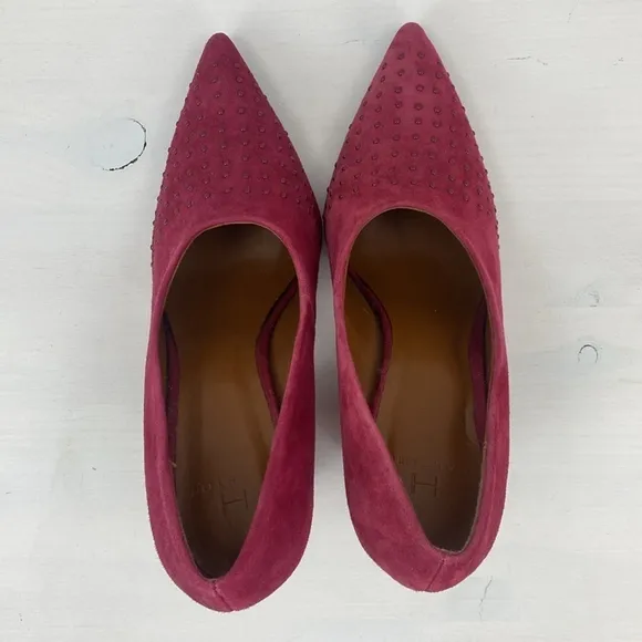 Halston Raspberry Suede Laurel Heels with Pointed Toe