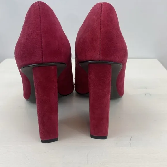 Halston Raspberry Suede Laurel Heels with Pointed Toe