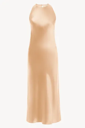 Halterneck silk dress in beige