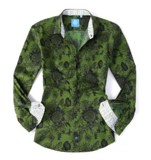 Herman & Murray Green Floral Printed Long Sleeve Casual Shirt