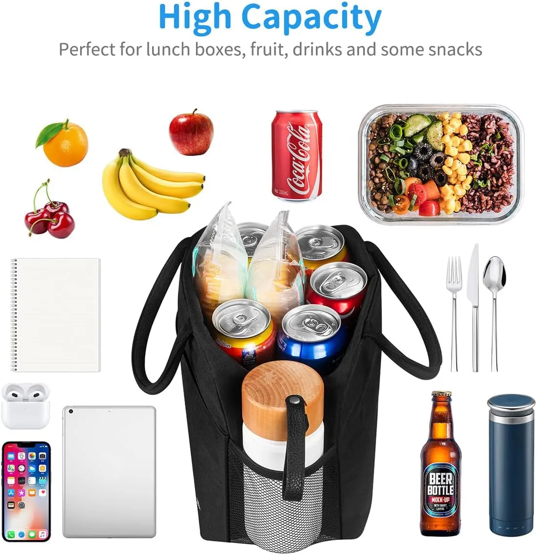 High Capacity Lunch Bag, Insulated Lunch Tote Bag for Travel Work Picnic
