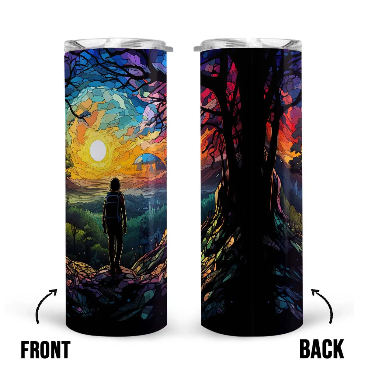 Hiking In Stained Glass 20oz Skinny Tumbler, Outdoors Tumbler, Adventure Nature Mountain Tumbler, Vibrant Tumbler, Trending Tumbler