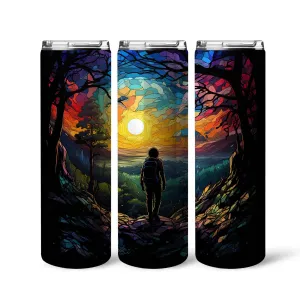 Hiking In Stained Glass 20oz Skinny Tumbler, Outdoors Tumbler, Adventure Nature Mountain Tumbler, Vibrant Tumbler, Trending Tumbler