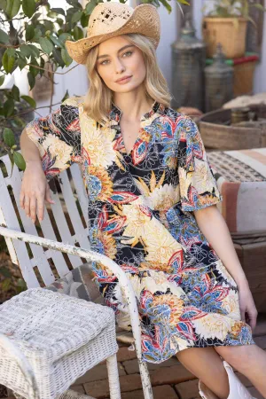 Hope Embroidered Mix Floral Print Tiered Dress