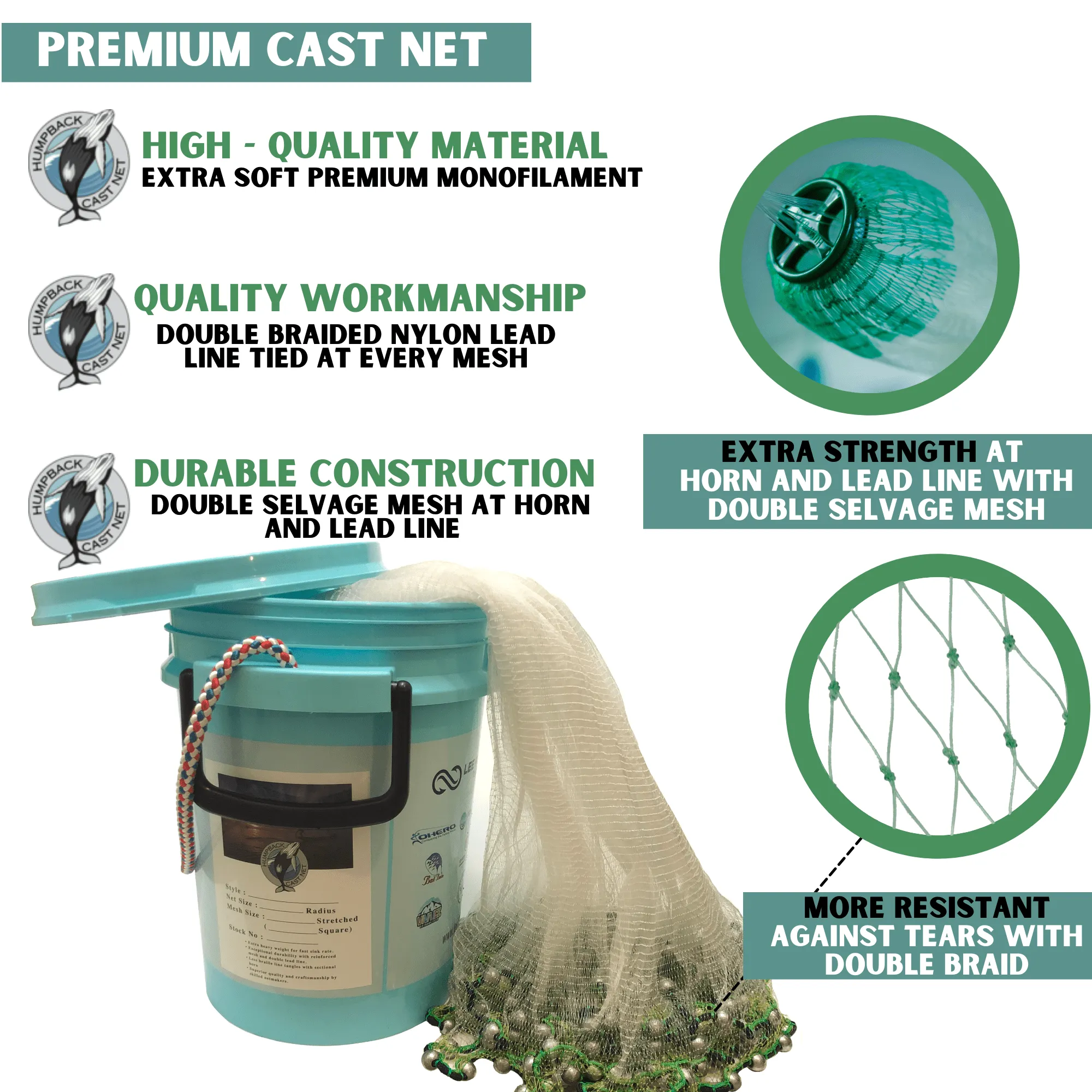 Humpback Minnow Shallow Water Cast Nets (1/4" Sq. Mesh) - 1.3lb per ft