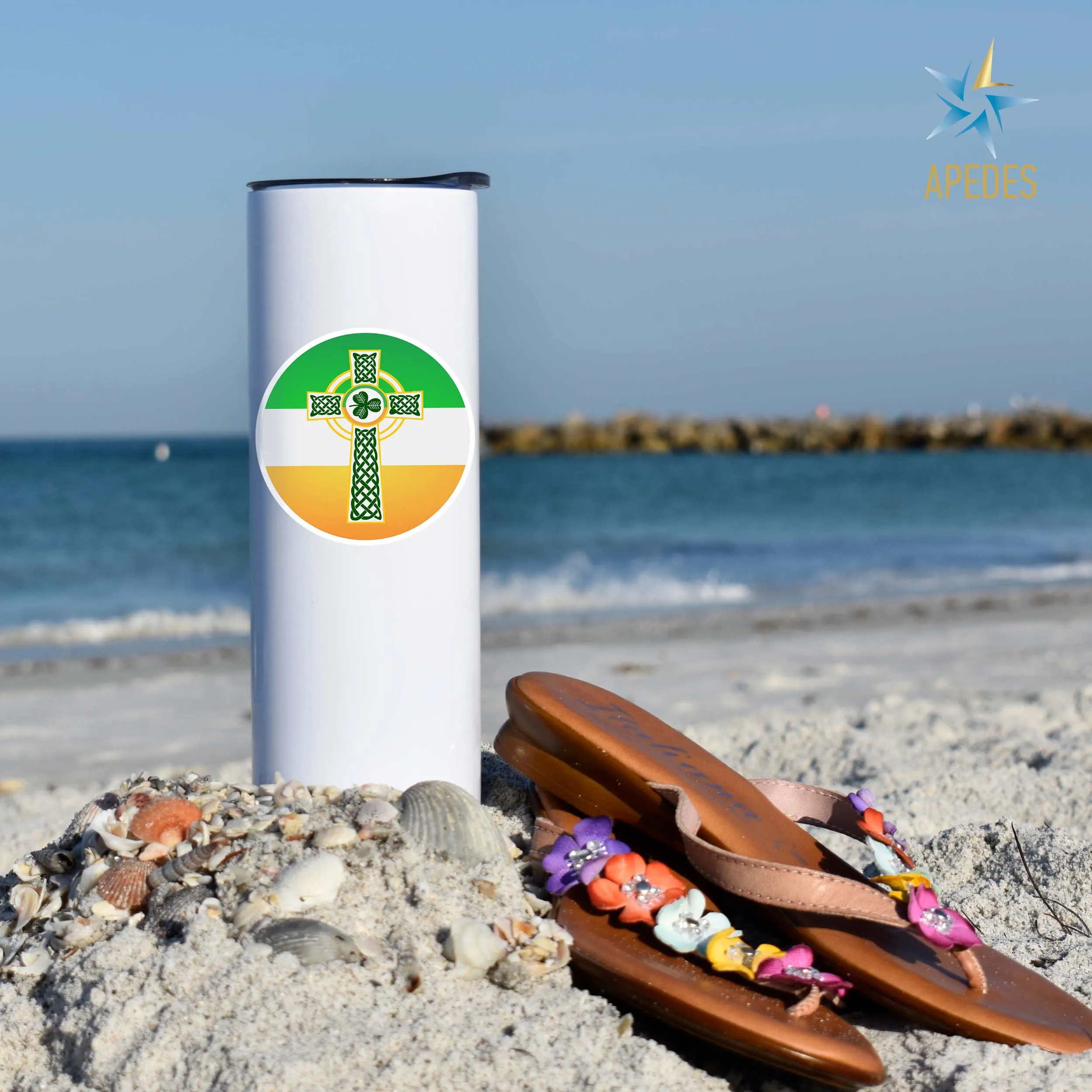 Irish Celtic Crest Ireland Flag Stainless Steel Skinny Tumbler 20 OZ