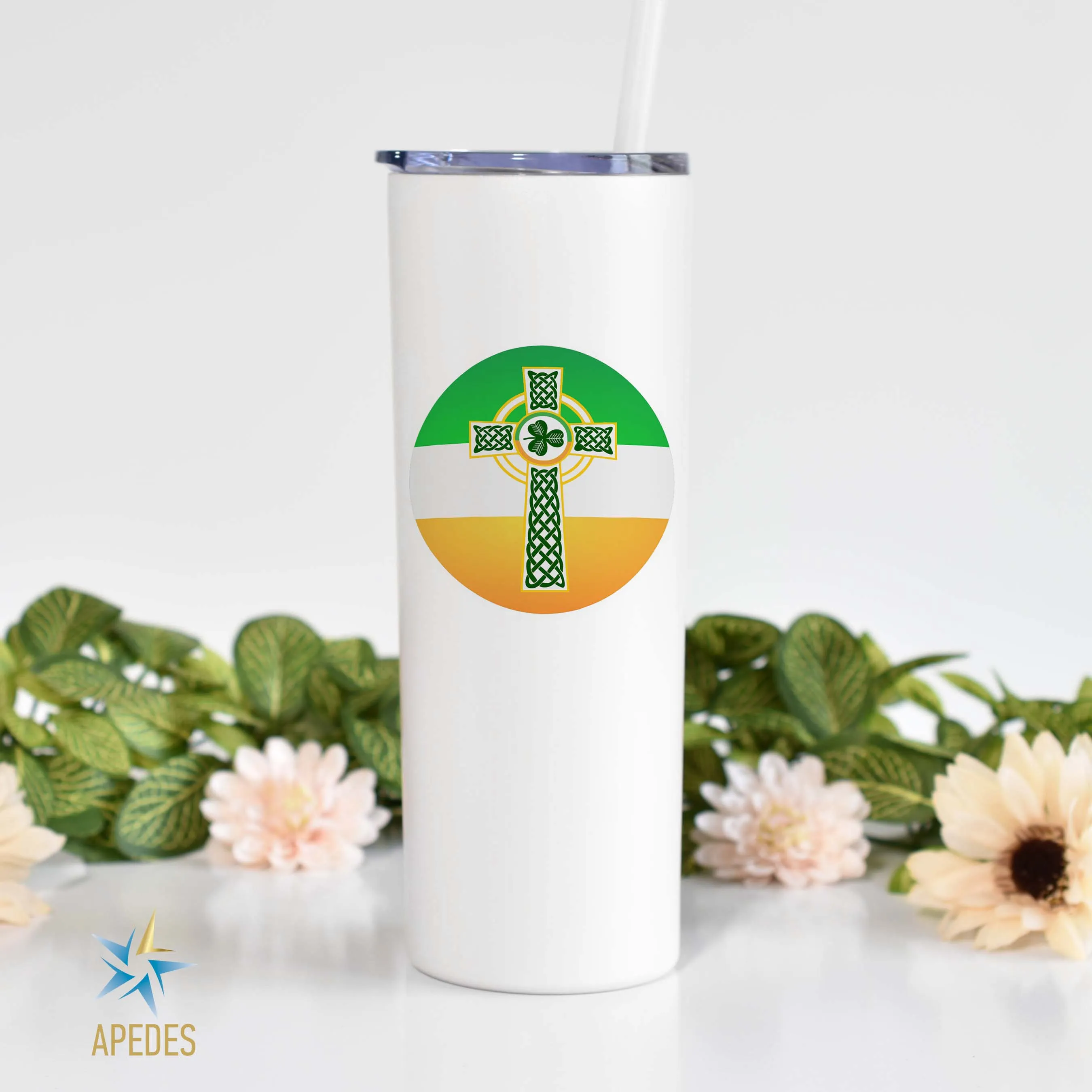 Irish Celtic Crest Ireland Flag Stainless Steel Skinny Tumbler 20 OZ