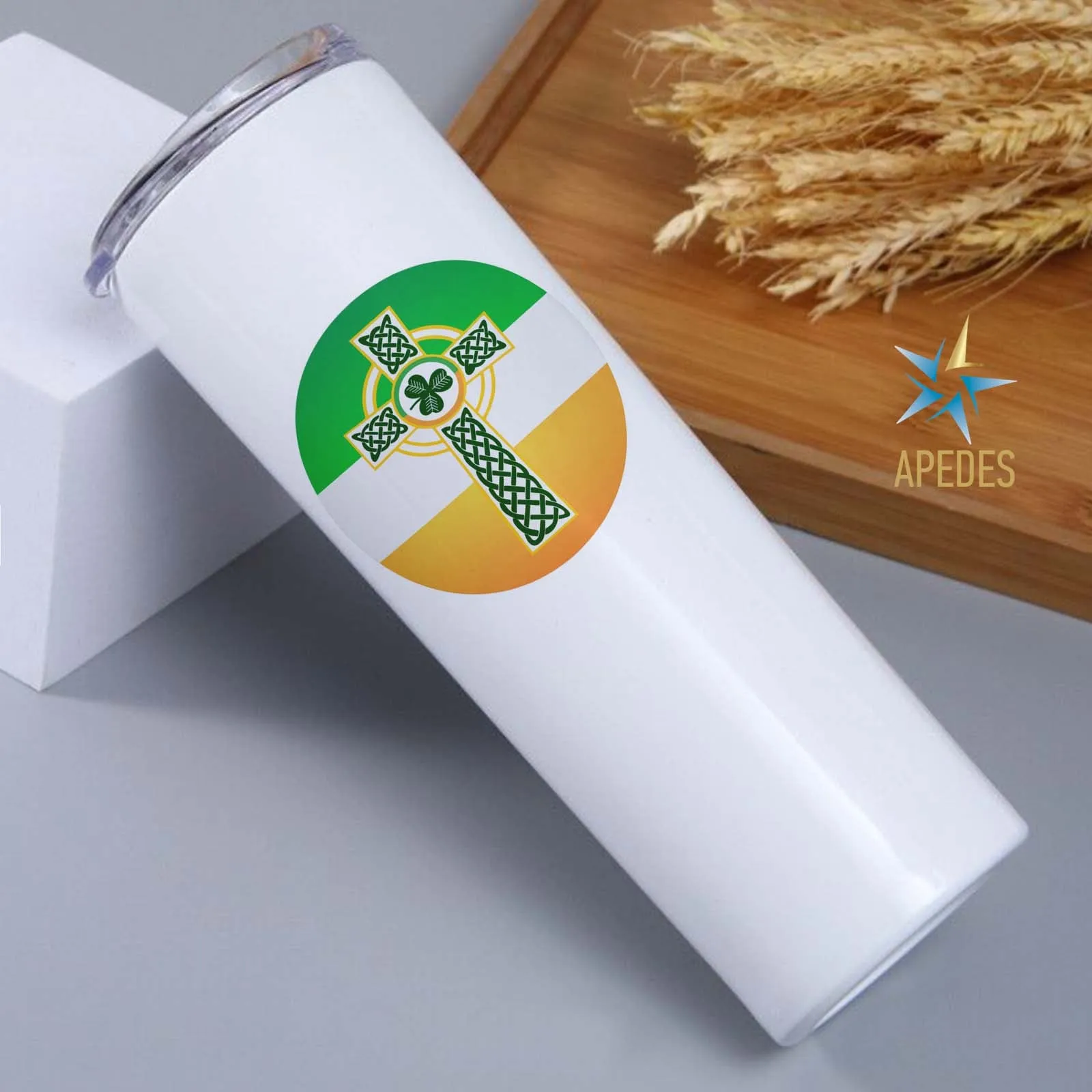 Irish Celtic Crest Ireland Flag Stainless Steel Skinny Tumbler 20 OZ