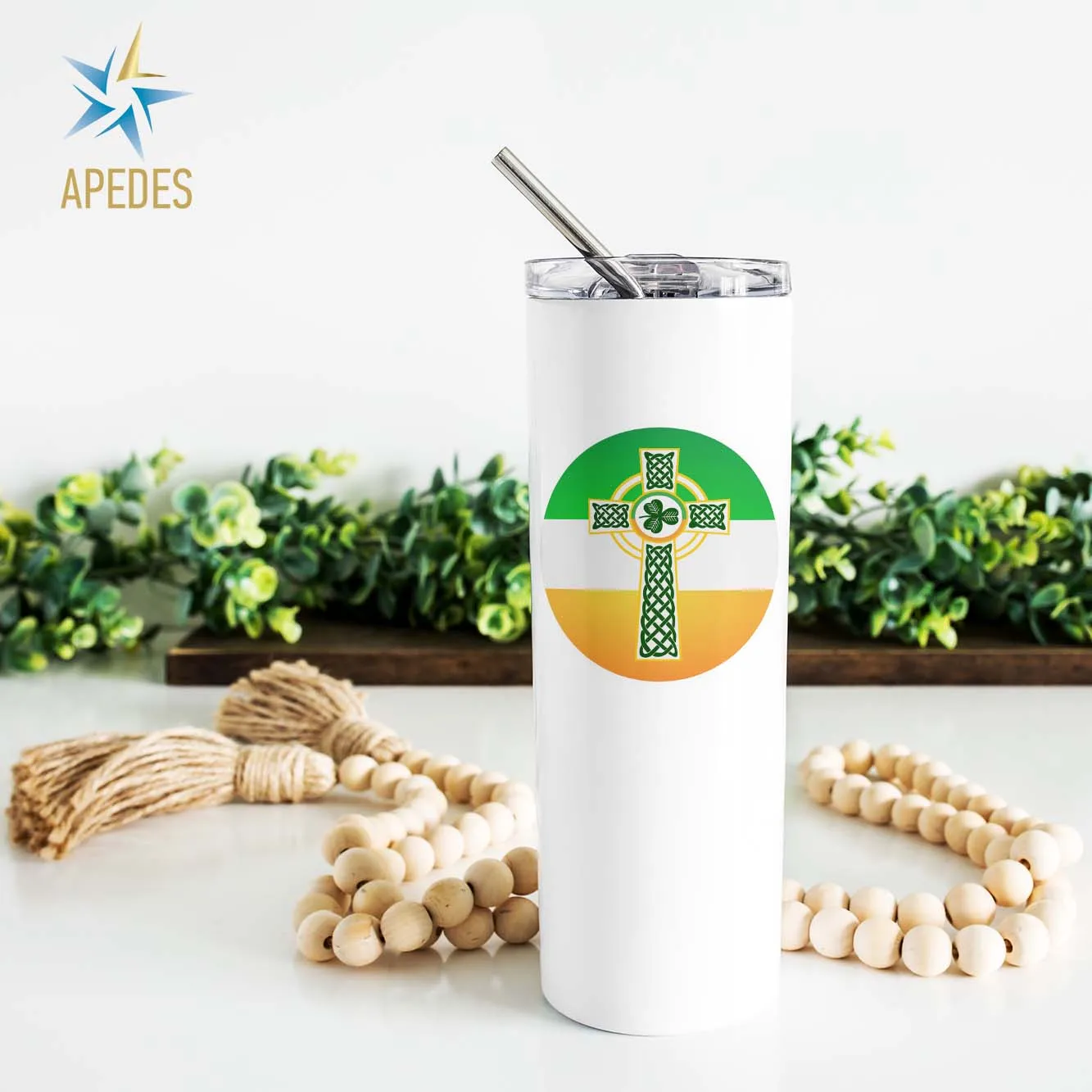 Irish Celtic Crest Ireland Flag Stainless Steel Skinny Tumbler 20 OZ