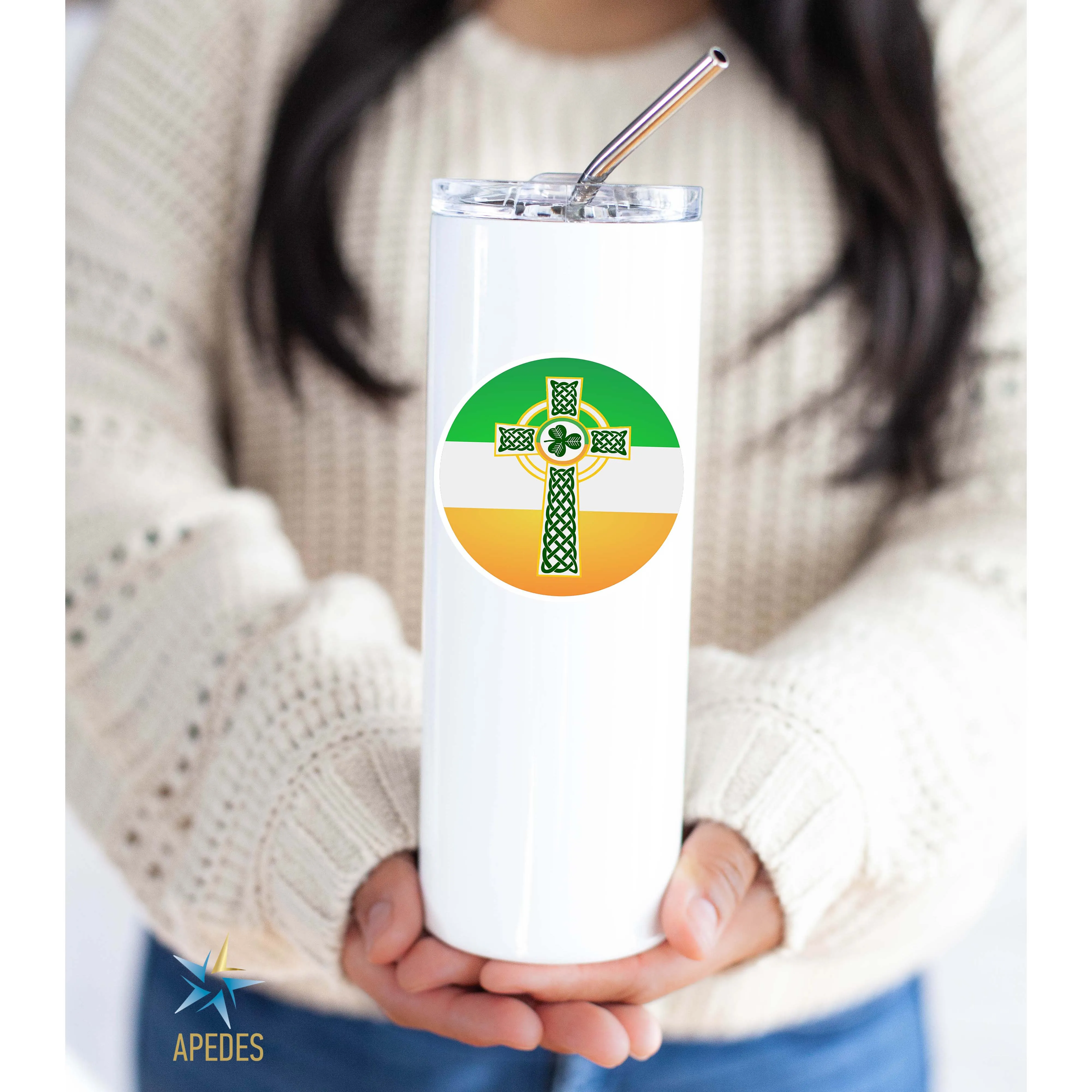 Irish Celtic Crest Ireland Flag Stainless Steel Skinny Tumbler 20 OZ