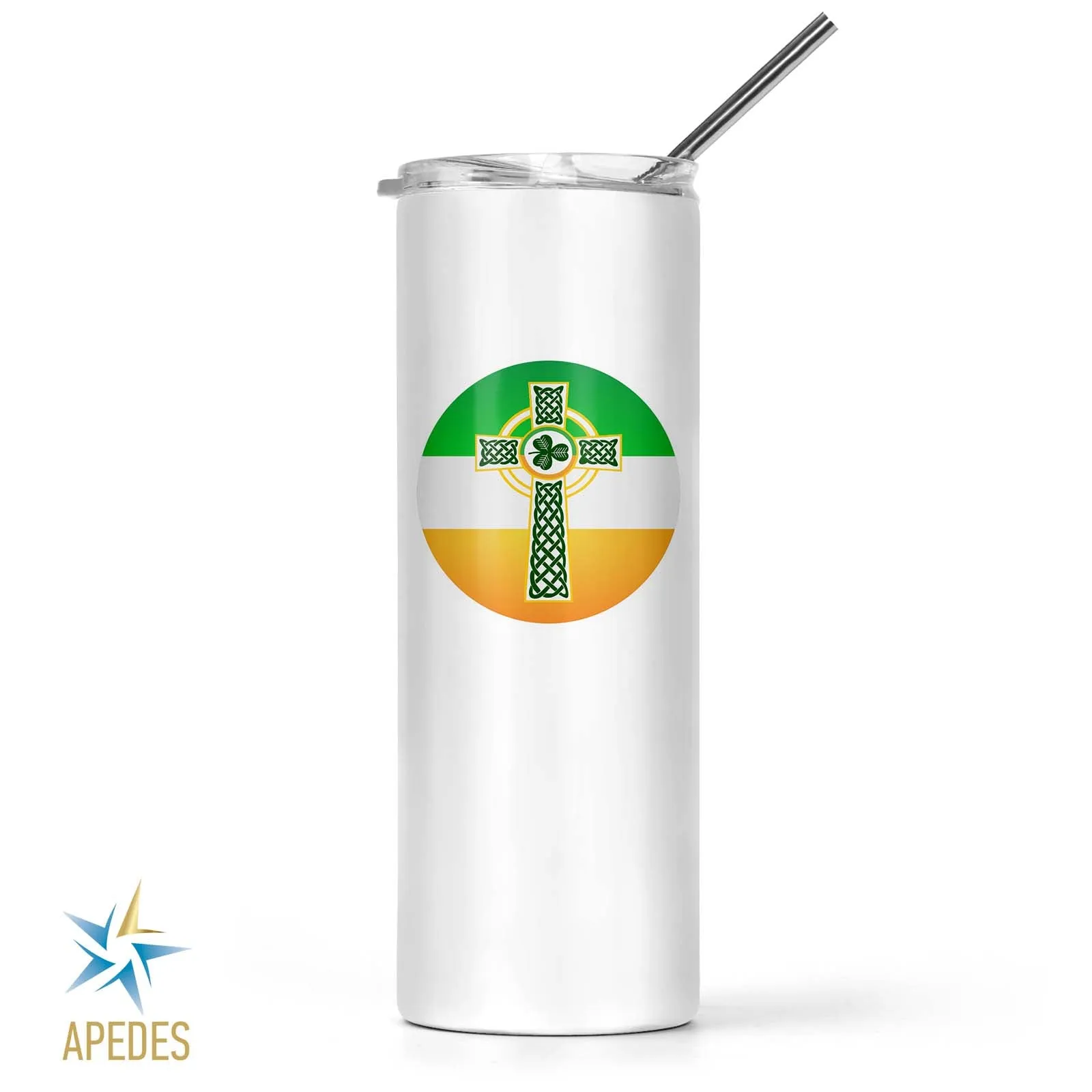 Irish Celtic Crest Ireland Flag Stainless Steel Skinny Tumbler 20 OZ