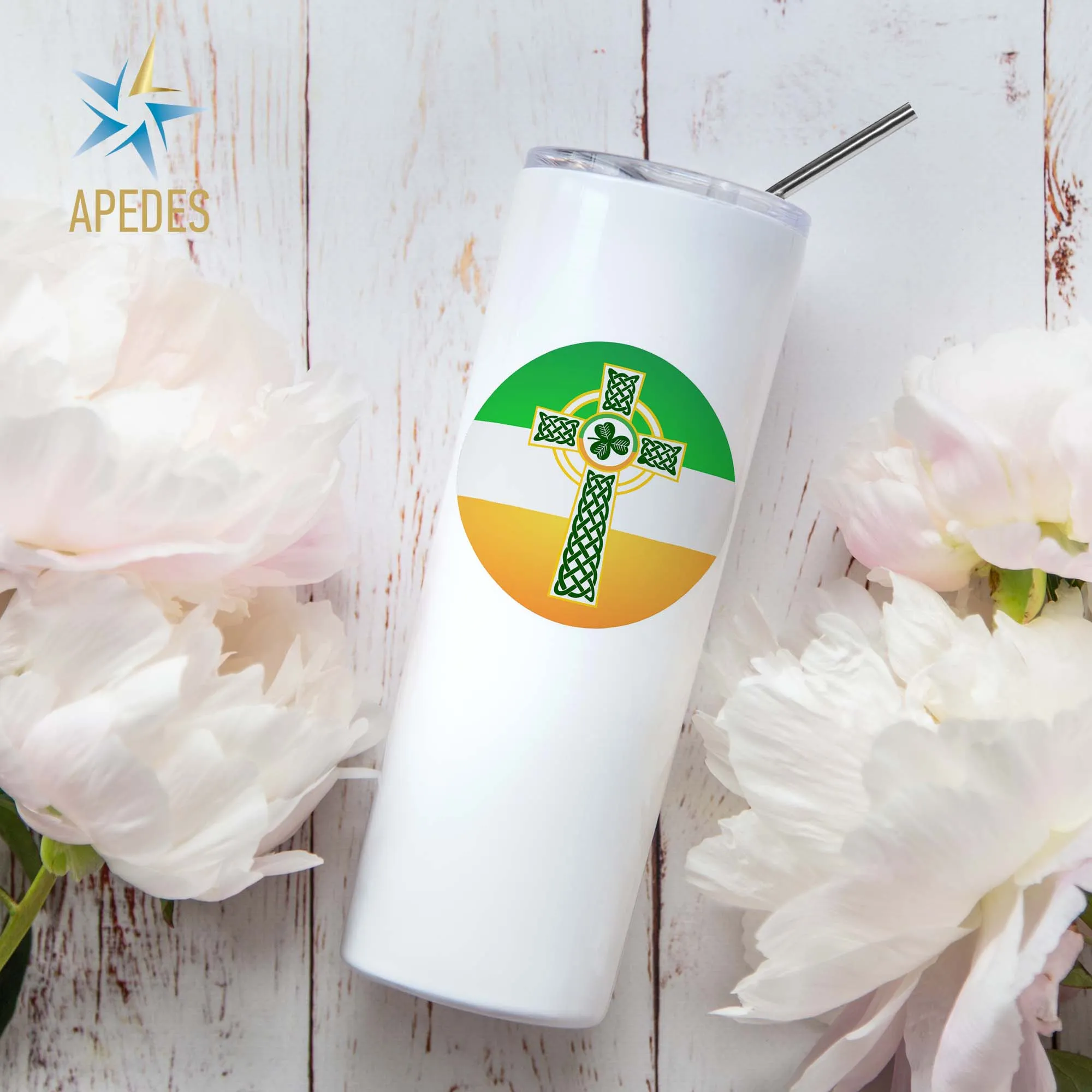 Irish Celtic Crest Ireland Flag Stainless Steel Skinny Tumbler 20 OZ