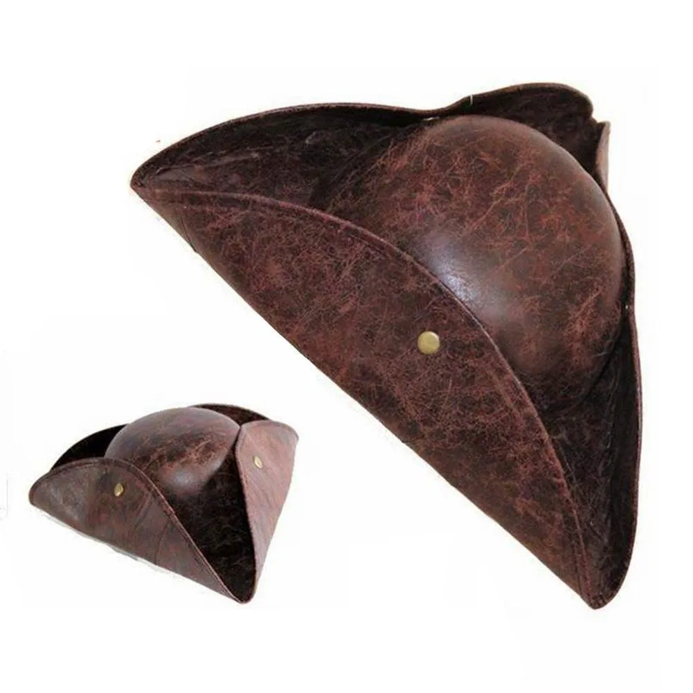 Jack Captain Pirate Wig Pirate Hat Rustic Tricorn Brown Ancient Pirates Hat American European Outdoor Pirate Outdoor Sports