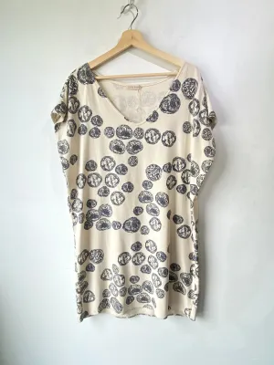 Jesse Kamm Cream & Blue Raw Silk Dress