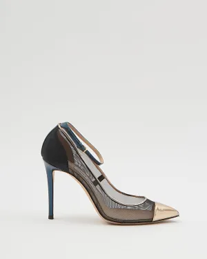 Jimmy Choo Blue/Gold Metallic Strap Point Toe Heels - 37